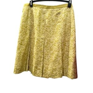100% SILK-Banana Republic Chartreuse Floral A-Line Skirt